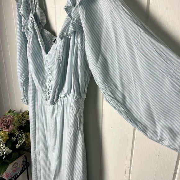 Torrid Blue White Striped Cold Shoulder Challis Dress - Picture 4 of 15